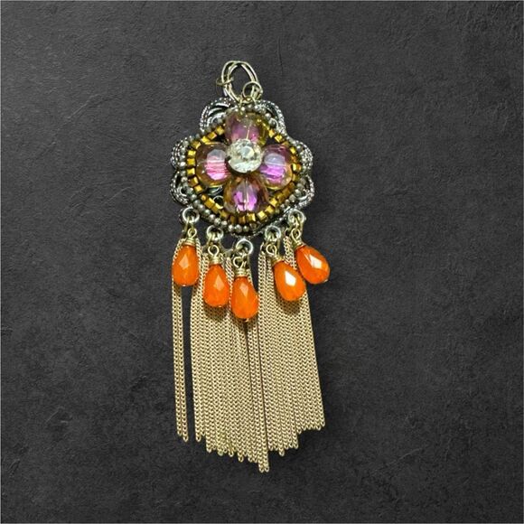 Women's Multicolor Rhinestone Fringed Teardrop Dangle Large Statement Necklace P - Picture 2 of 4